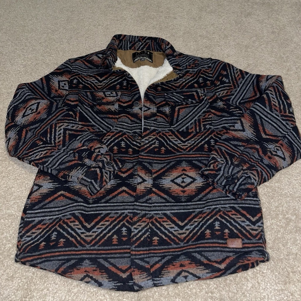 Jachs New York Mens Southwestern Sherpa Lined‎ Shirt Jacket Wool Blend Aztec M